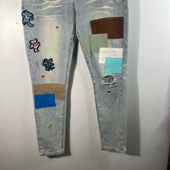 Mens Amiri Grateful Dead Blue Jeans Patches Bears Streetwear Cotton Elastane 36 - Picture 4 of 10